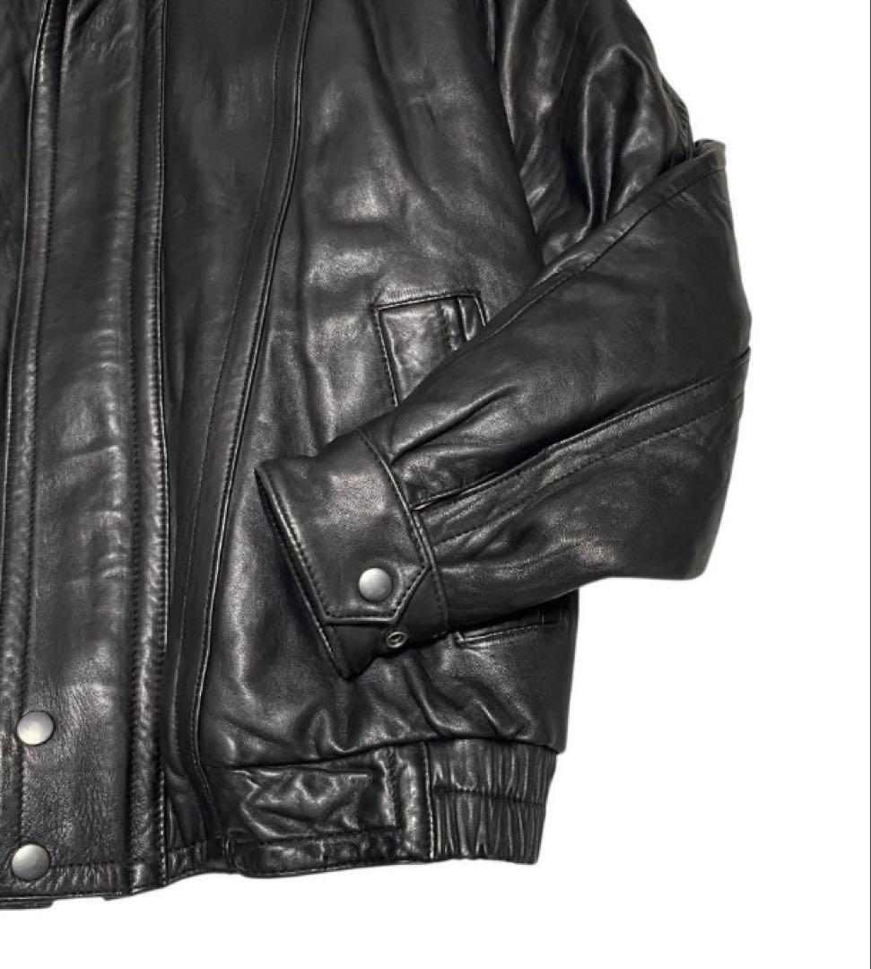 24時間以内発送　フランス 羊革 ラムレザーシングルライダースジャケット 黒 M