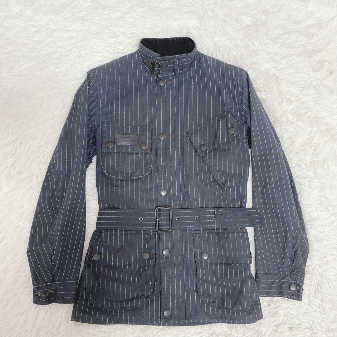 バブアー シップス別注 ピンストライプ オイルド モーターサイクル ジャケット