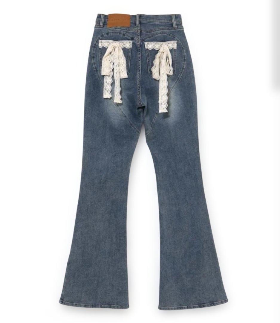パンツ andmary Lacey ribbon heart hip denim S