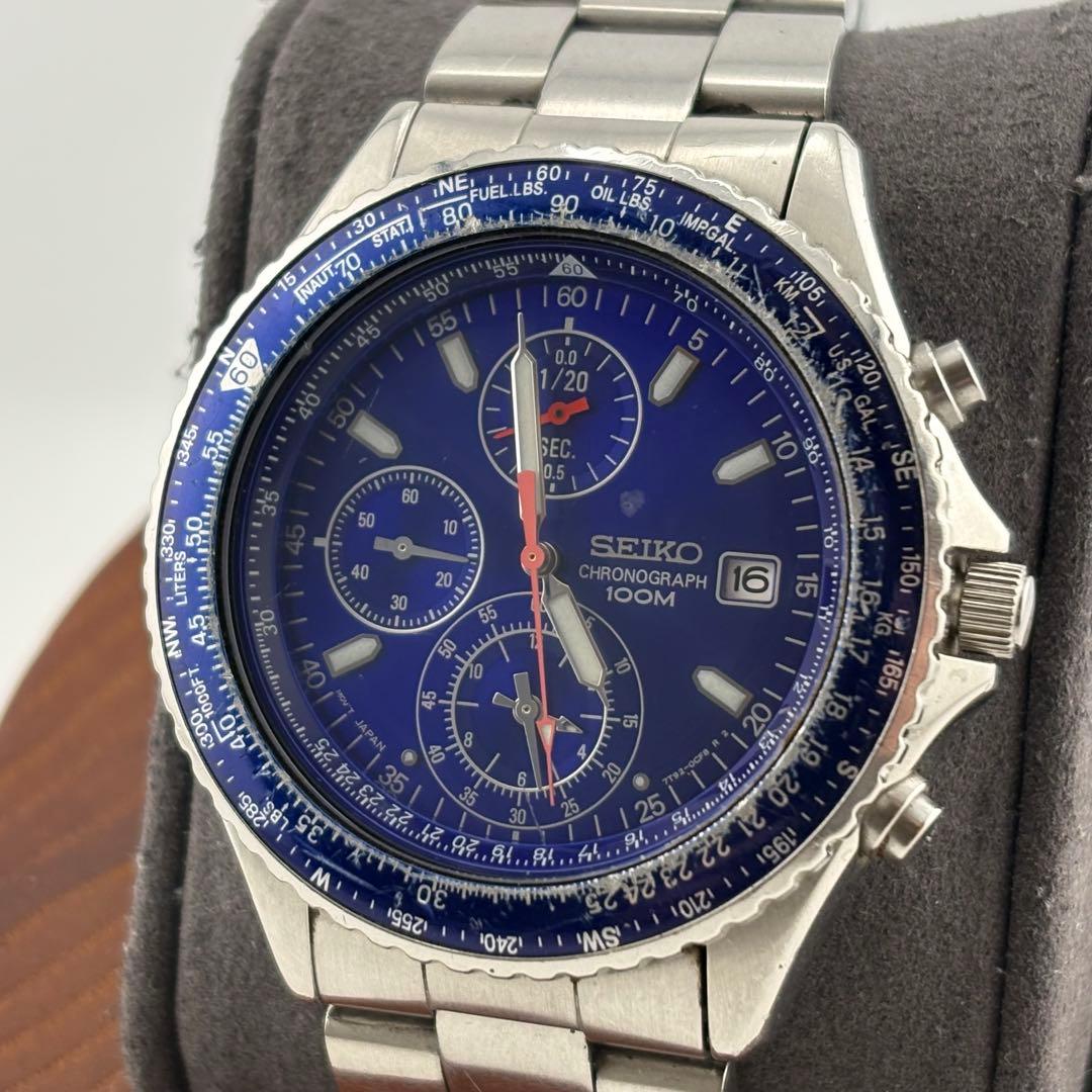 【美品】セイコー　ブルー　クロノ　7T92-0CF0 パイロット