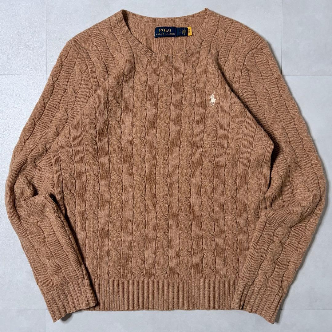 【美品】現行QR ポロラルフローレン ケーブルニット カシミヤ混 ベージュ S