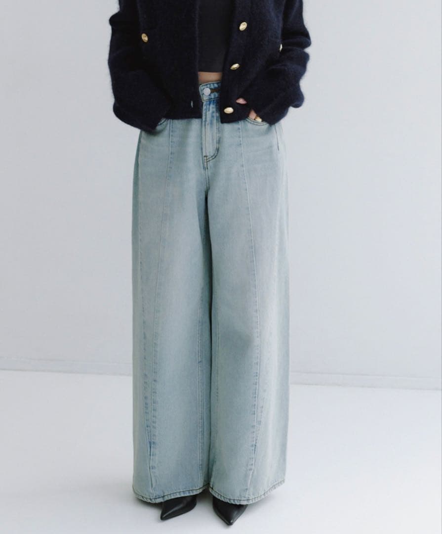 anuans サイドタックカジュアルワイドデニム1