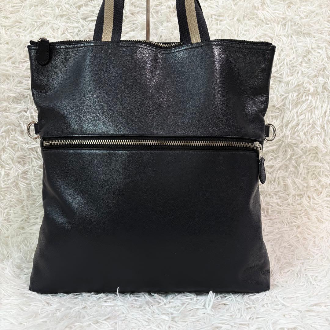 極美品✨コーチ トートバッグ フォルド ヘリテージウェブ 2way 大容量 黒紺