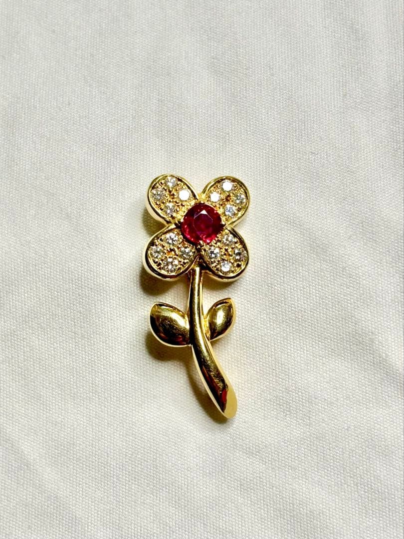 K18 ブローチ ダイヤ ルビー ガーネット ピンクダイヤモンド
