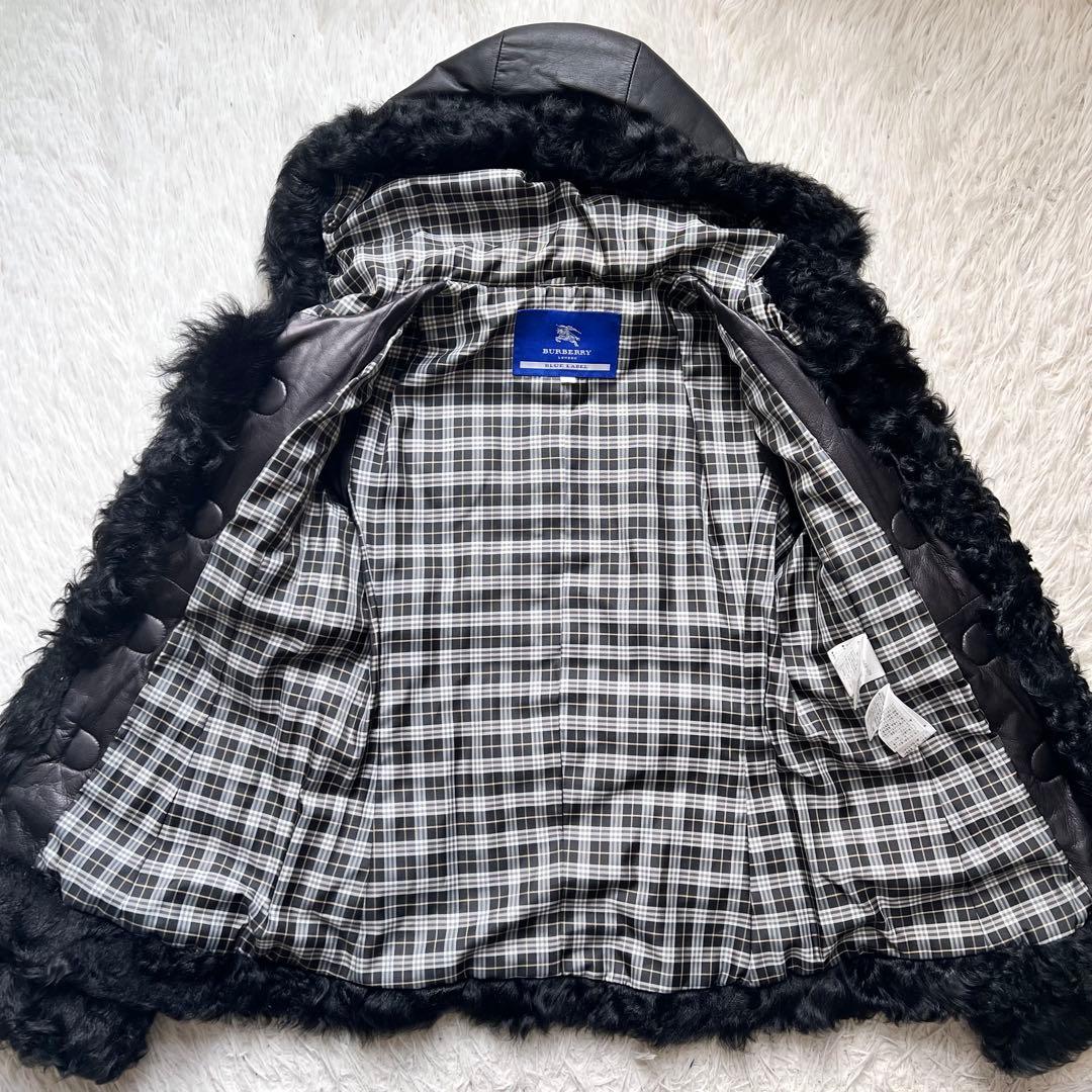 美品　バーバリーブルーレーベル　羊革　レザー　チェック柄　ラムファー　38