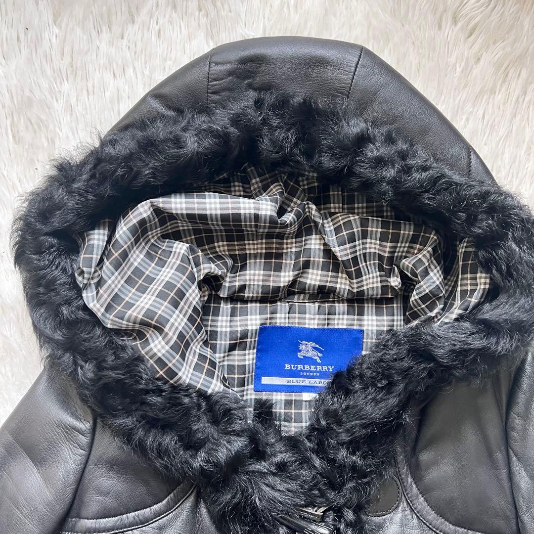 美品　バーバリーブルーレーベル　羊革　レザー　チェック柄　ラムファー　38