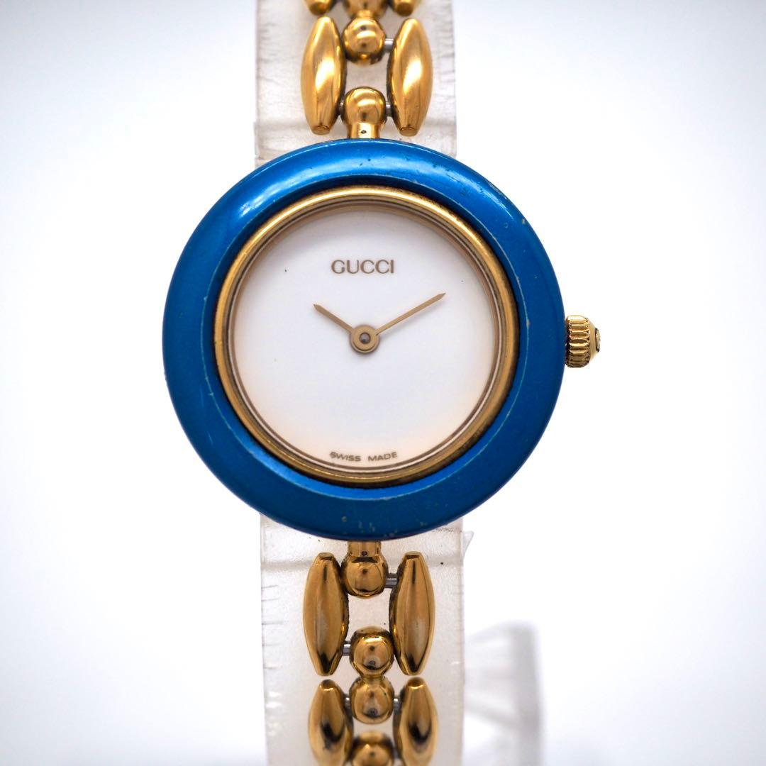 321 GUCCI レディース 時計 チェンジベゼル ゴールド ブルー　希少