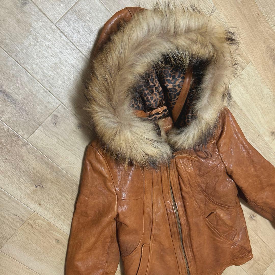 goa本革レザージャケット　ラクーンフード