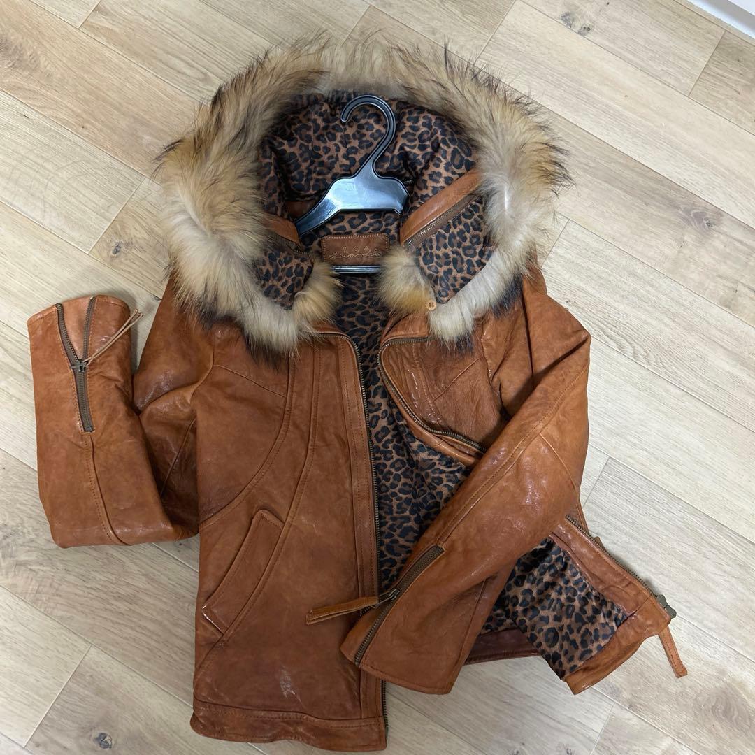 goa本革レザージャケット　ラクーンフード