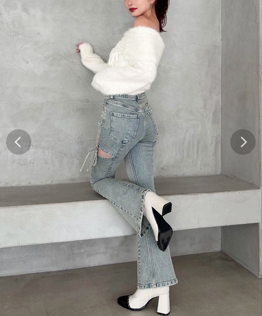 美品RESEXXY リゼクシー カットアウトリボンデニムパンツM アイスブルー