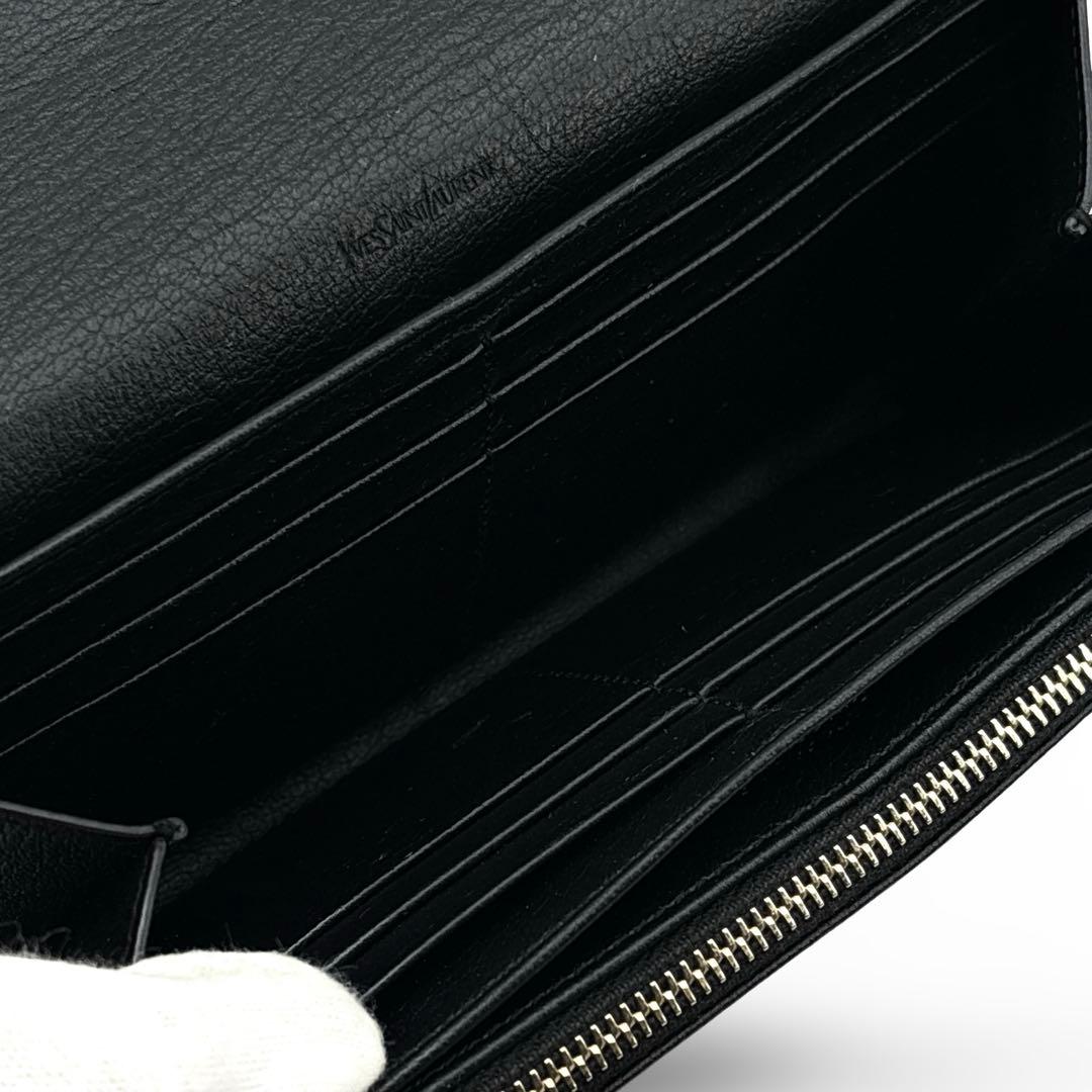 極美品】イヴサンローラン　長財布　ウォレット　ＹＳＬロゴ 　レザー　革　黒