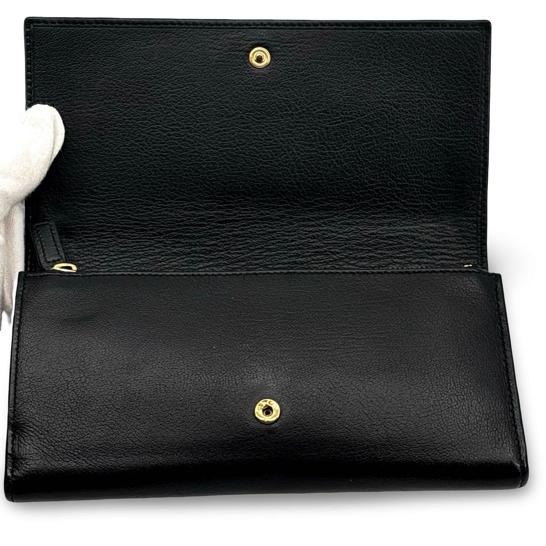 極美品】イヴサンローラン　長財布　ウォレット　ＹＳＬロゴ 　レザー　革　黒
