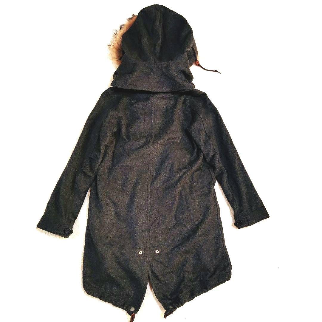 ジョンブル カシミヤ混 ウール モッズコート ラクーンファー グレー フード着脱