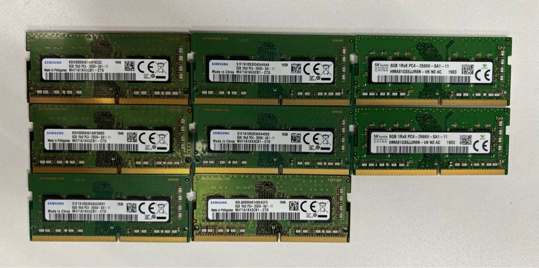 メモリ　8GB DDR4 2666V 8枚