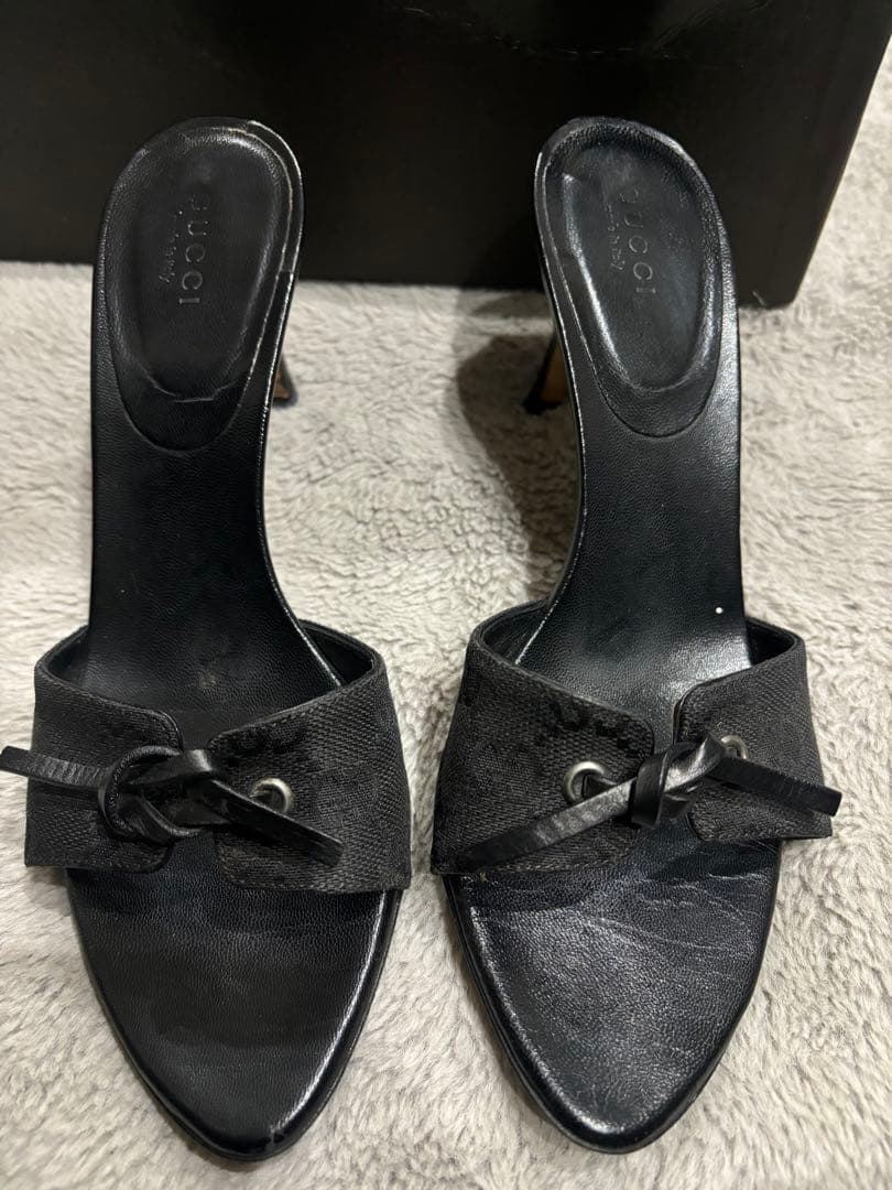 GUCCI 黒 レザー・キャンバス ミュール