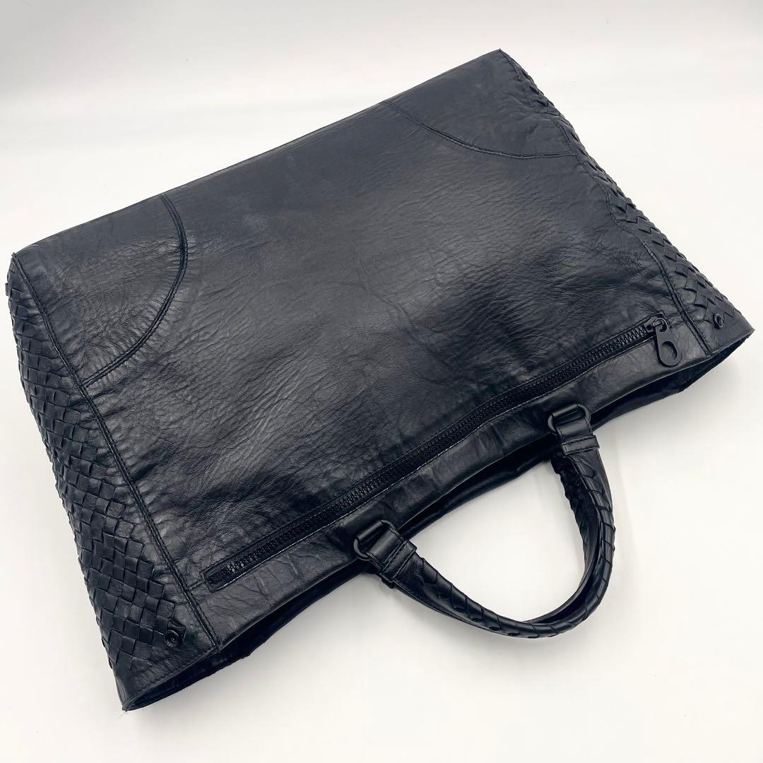 【美品】ボッテガ トートバッグ スコルピート イントレチャート大容量 メンズ 黒