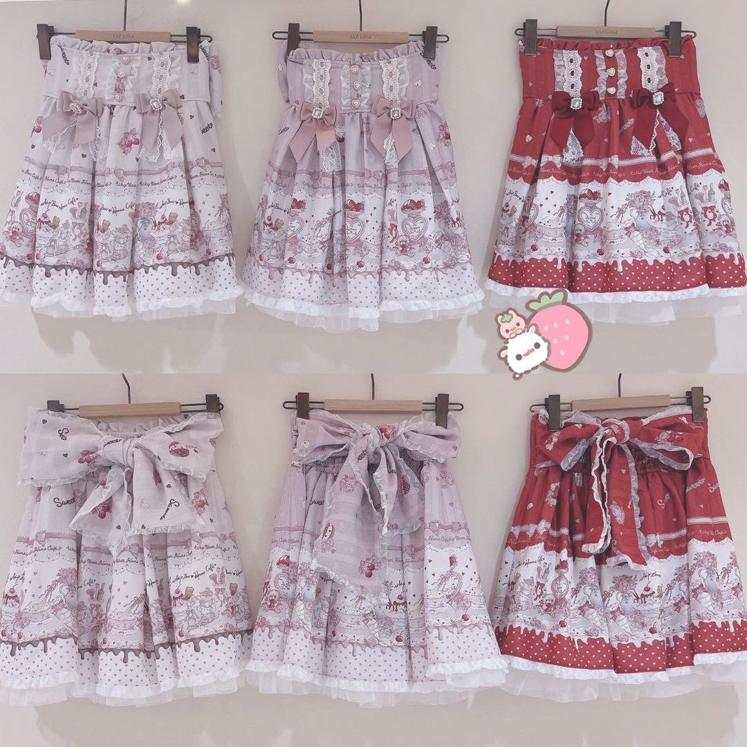 LIZLISA ♥Whip Bear  Cafe 柄スカパン♥ボルドー♥