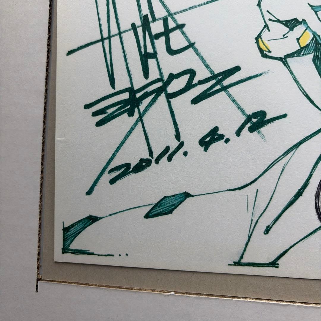 林原めぐみ直筆サイン色紙　エヴァンゲリオン綾波レイイラスト(額縁付き)