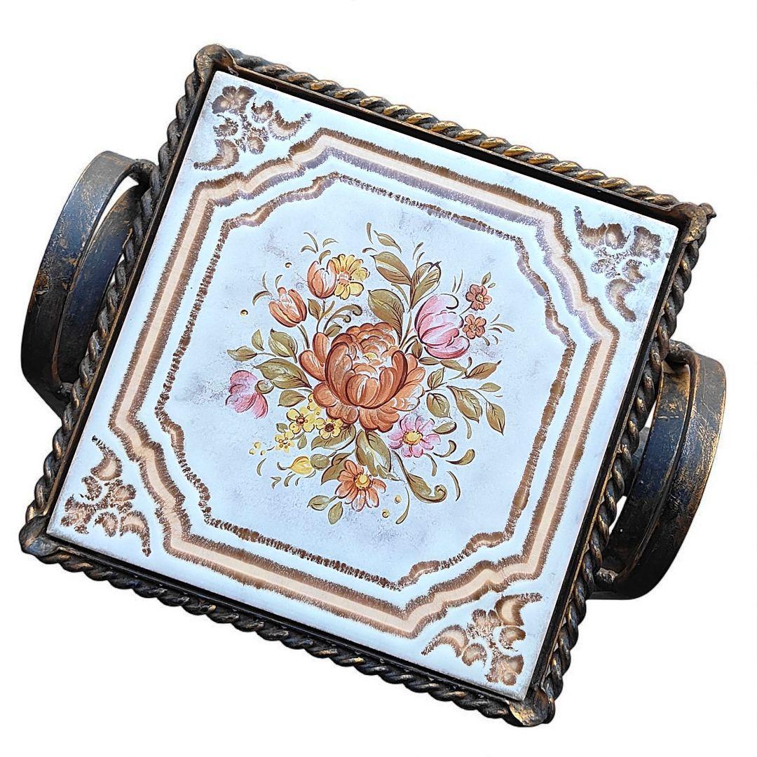 ローズ　アイアンラック　ルームシューズラック　タイル　アンティーク　カントリー