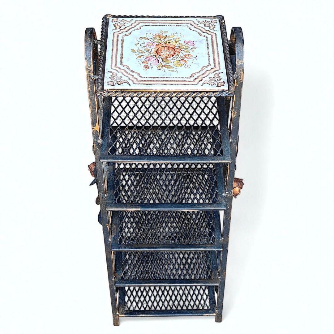 ローズ　アイアンラック　ルームシューズラック　タイル　アンティーク　カントリー