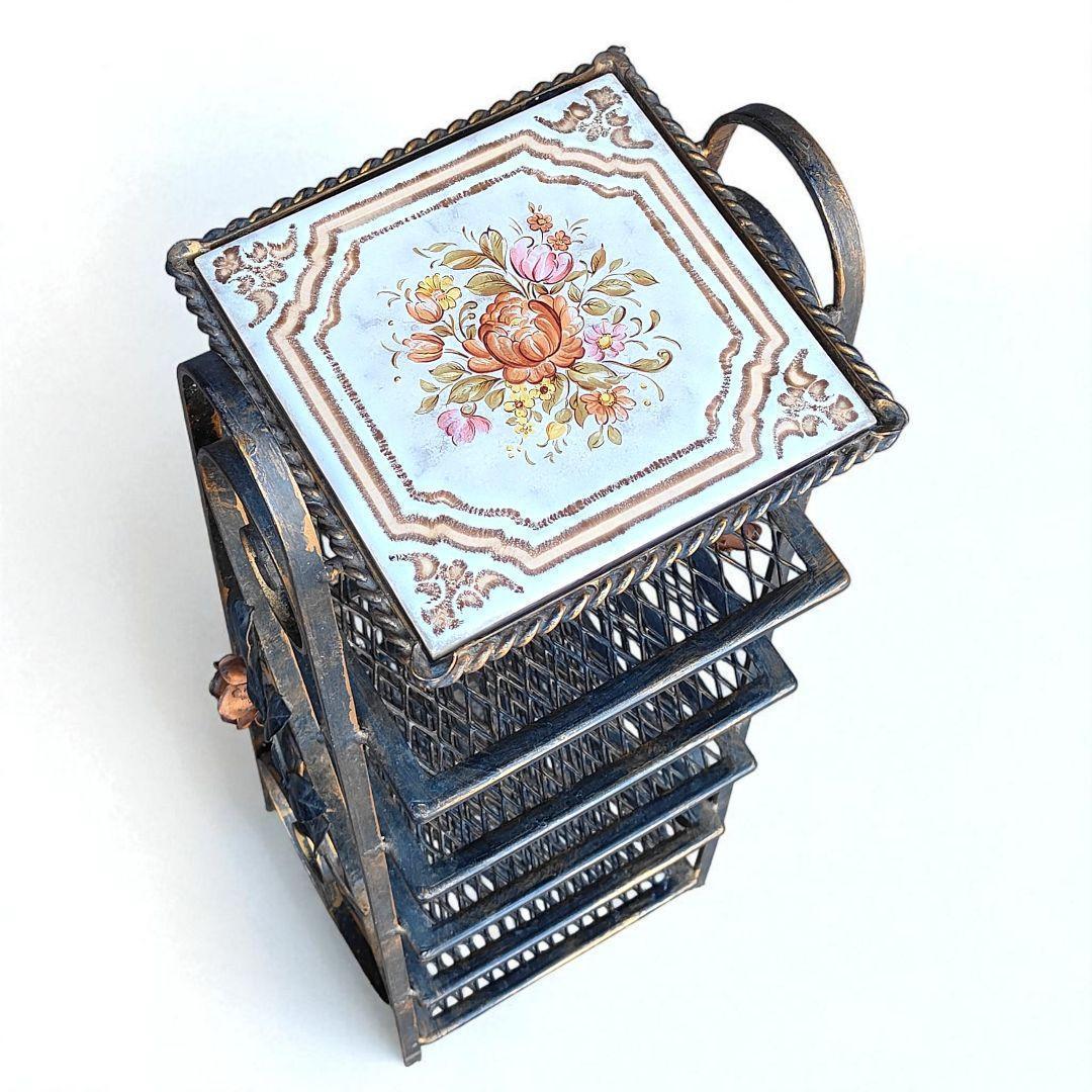 ローズ　アイアンラック　ルームシューズラック　タイル　アンティーク　カントリー