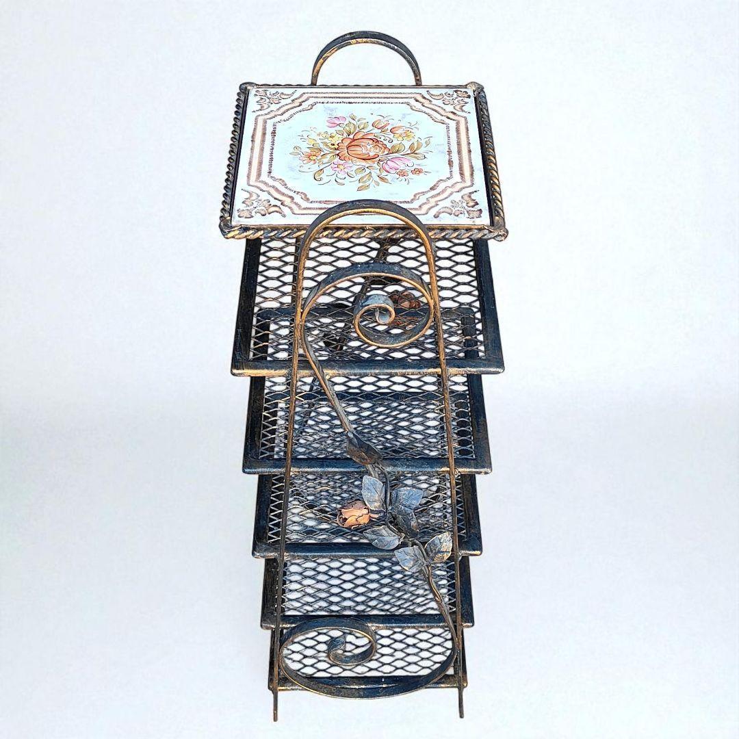 ローズ　アイアンラック　ルームシューズラック　タイル　アンティーク　カントリー