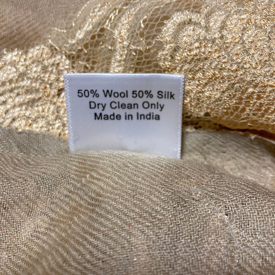 ヴィンテージシェイズ 高級レース付ストール シルク&ウール 異素材デザイン