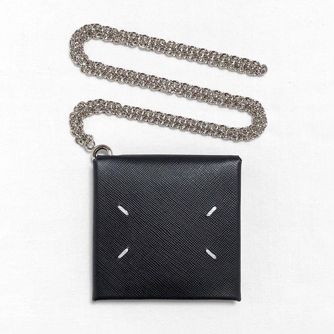 【新品未使用】メゾンマルジェラ チェーンネックウォレット レザーケース 財布 黒