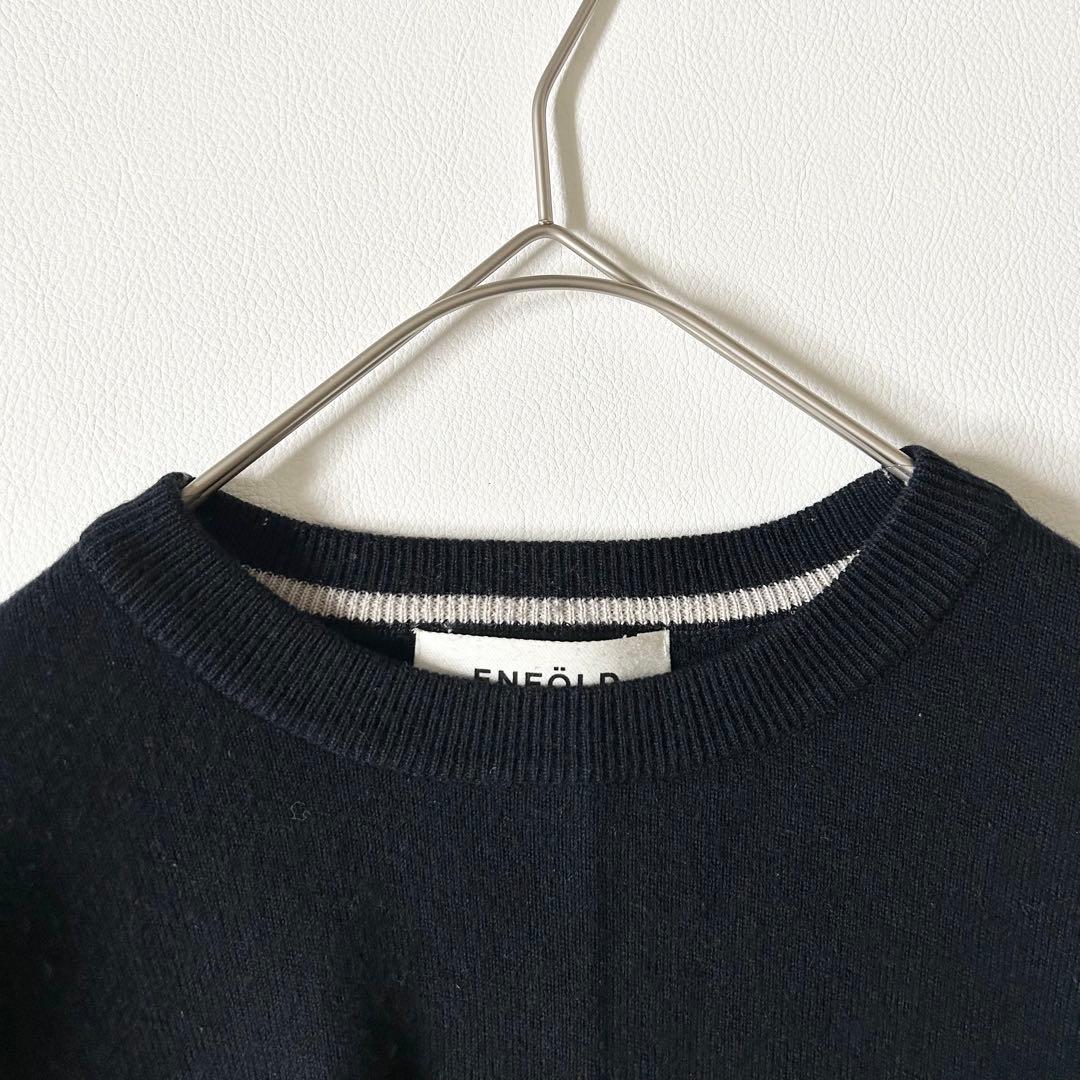3126y美品 エンフォルド バイカラー配色ワイドフレアニット M 紺色