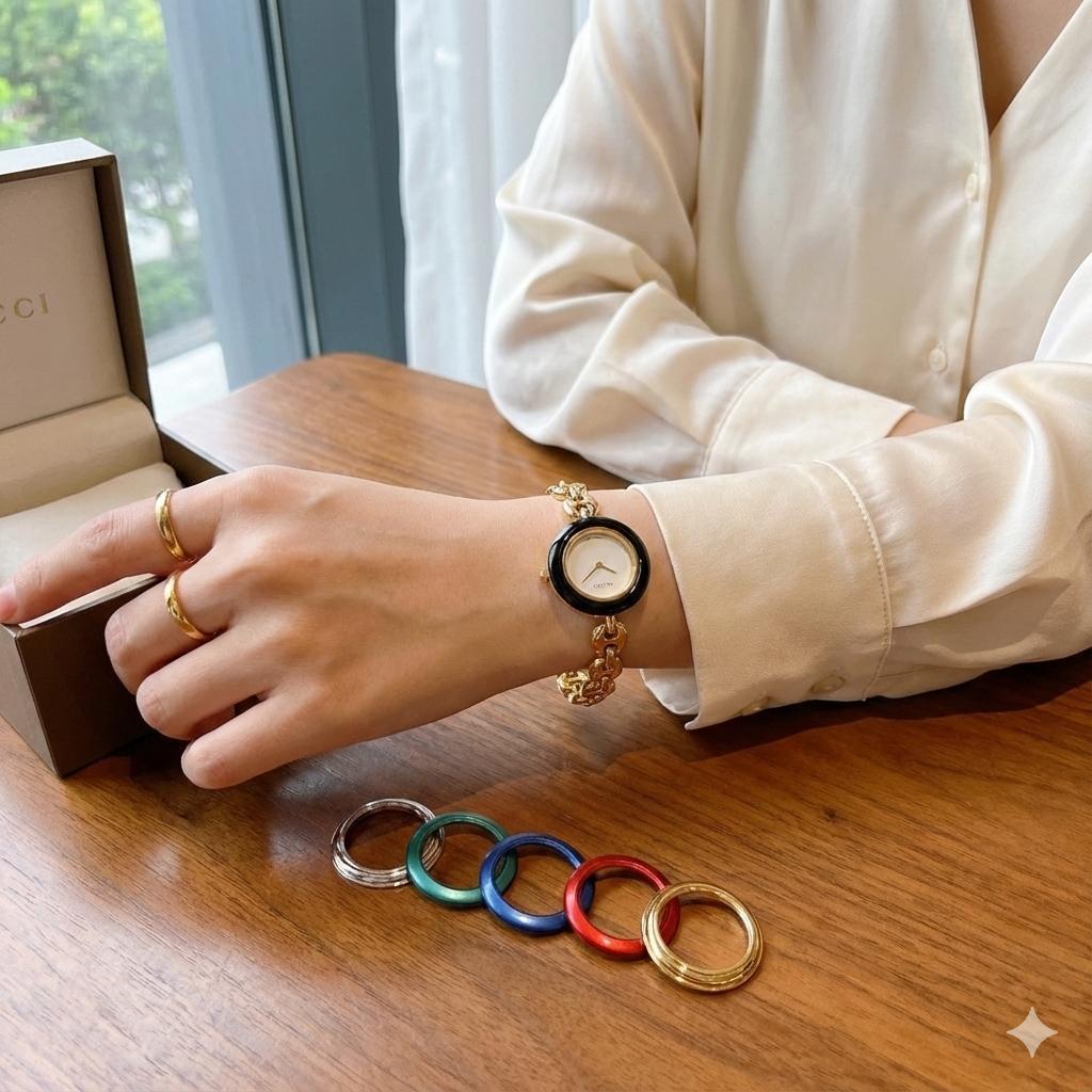 グッチ　電池交換済　11/12.2 チェンジベゼルウォッチ　6色チェーンウォッチ