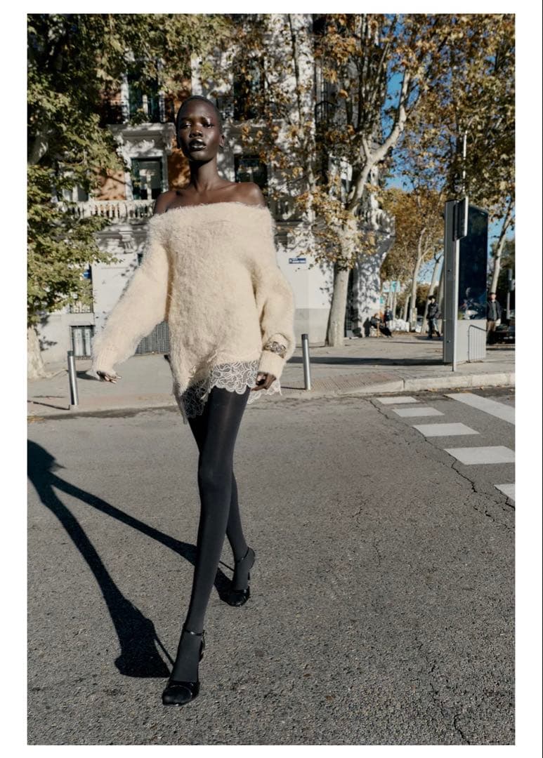 ZARA レースコンビニットセーター　S