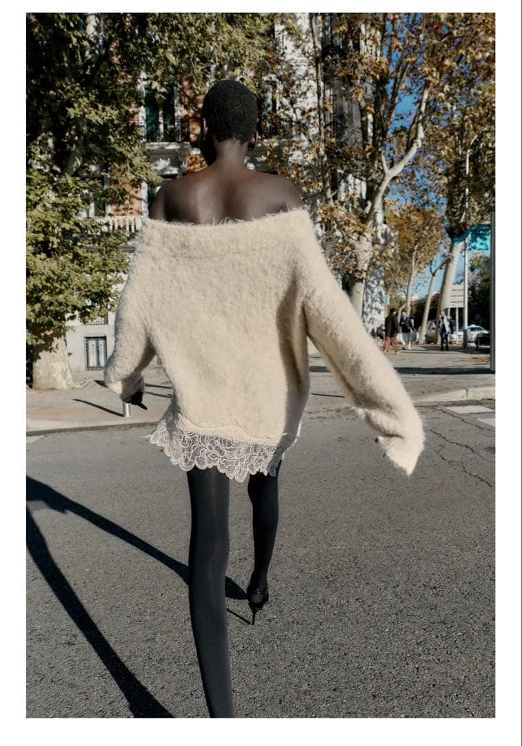 ZARA レースコンビニットセーター　S