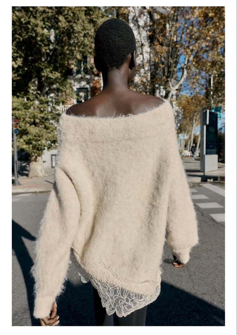 ZARA レースコンビニットセーター　S