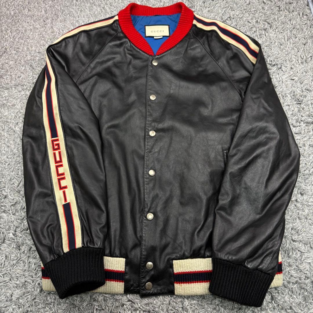 グッチ スタジャン レザージャケット ハリウッド ブルゾン メンズ 54 黒
