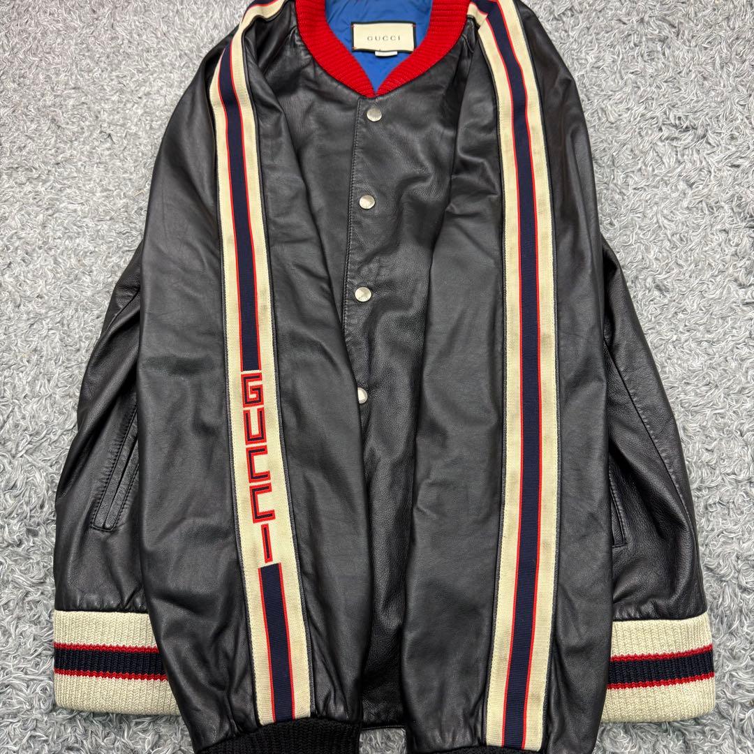 グッチ スタジャン レザージャケット ハリウッド ブルゾン メンズ 54 黒
