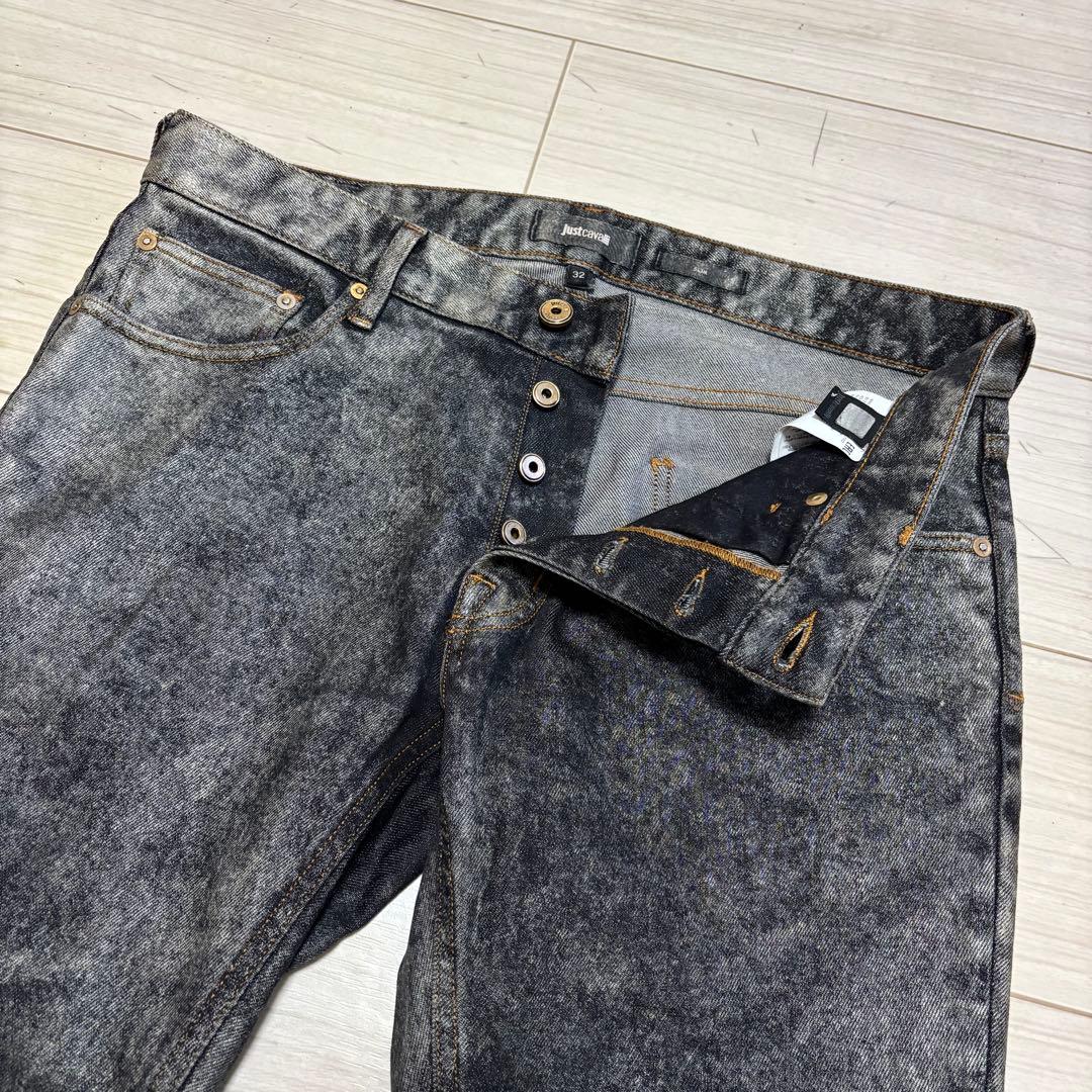 美品 Just Cavalli デニム 箔コーティング ストレッチ スリムパンツ