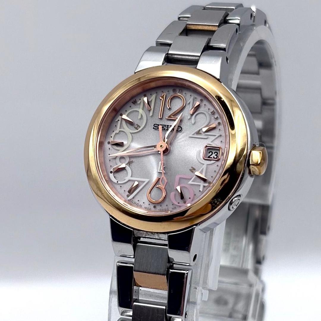 セイコー ルキア 電波ソーラー デイト レディース ピンク 稼働品