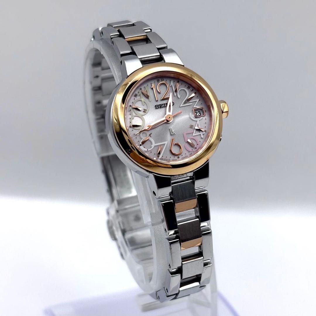 セイコー ルキア 電波ソーラー デイト レディース ピンク 稼働品