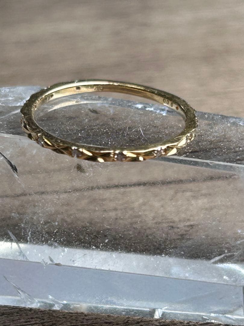 K18YG レリーフ　リング　メレダイヤ合計0.05ct 9号