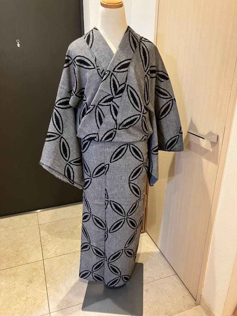 夏着物　浴衣　広襟仕立て　七宝柄