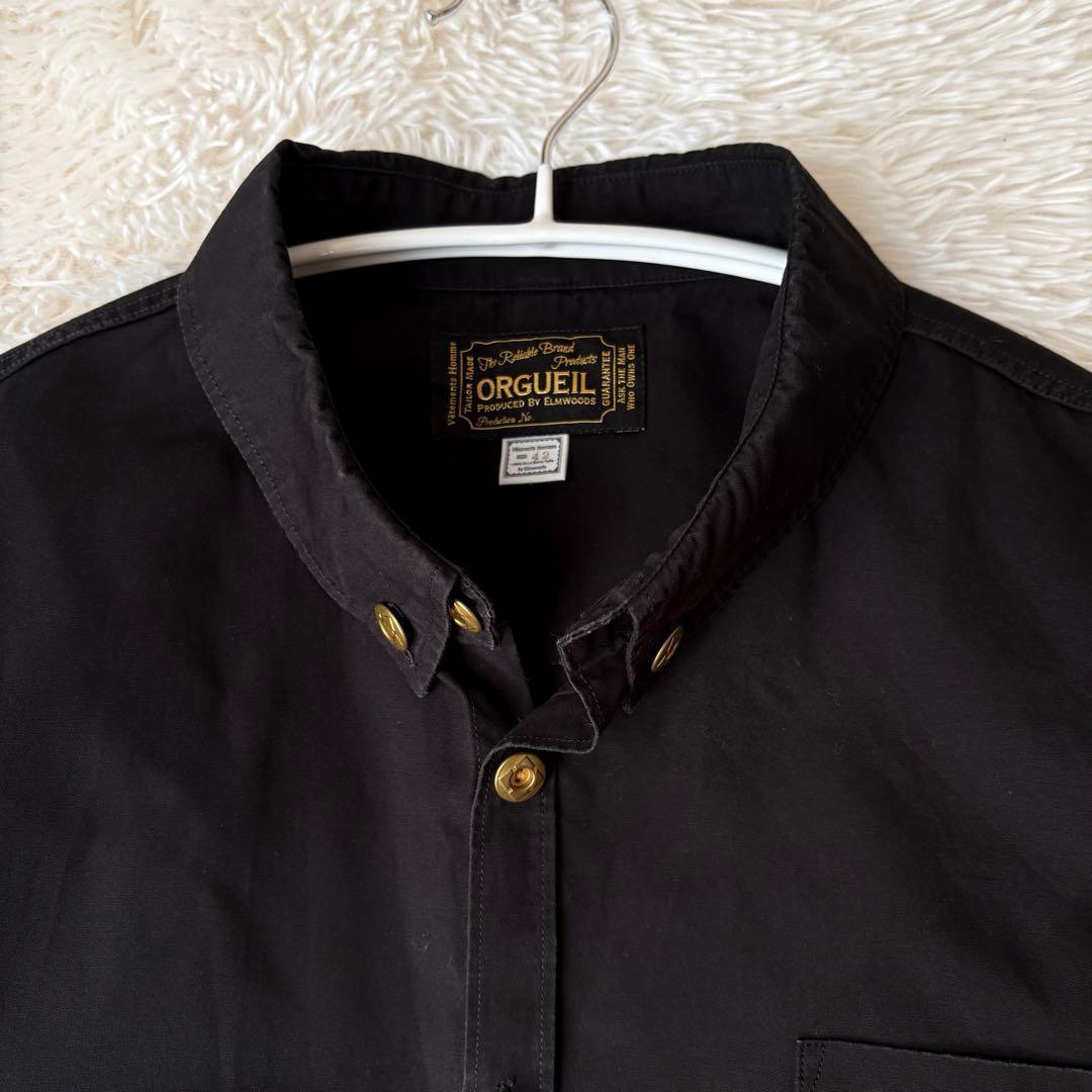 ORGUEIL日本製アメカジ黒ワークシャツ42XL相当ビッグサイズコットン人気大