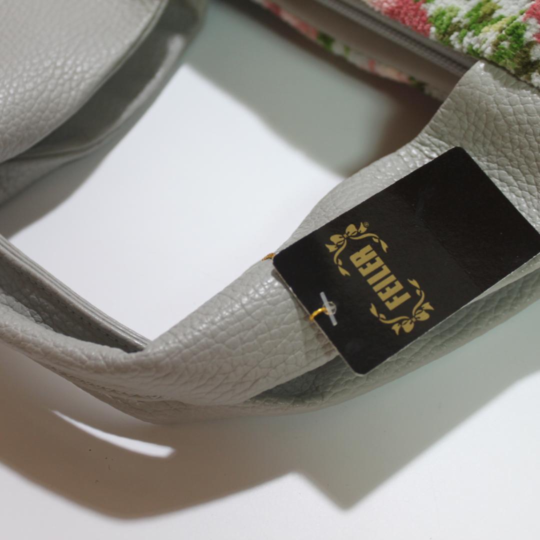 【新品タグ付】FEILER フェイラー ハンドバッグ 花柄 グレー シュニール織