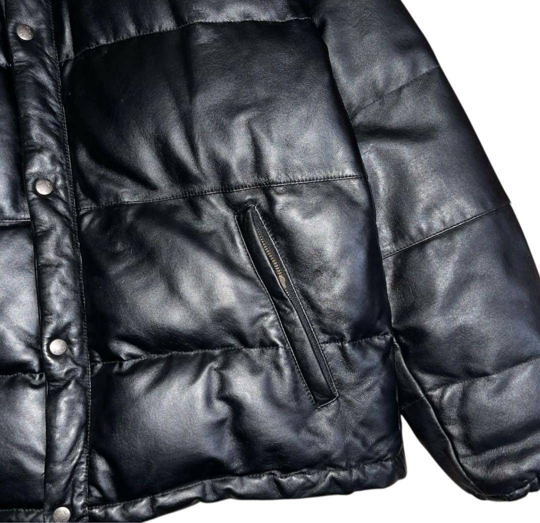 波達 ブラック 羊革 レザー ダウンジャケット ファー付き