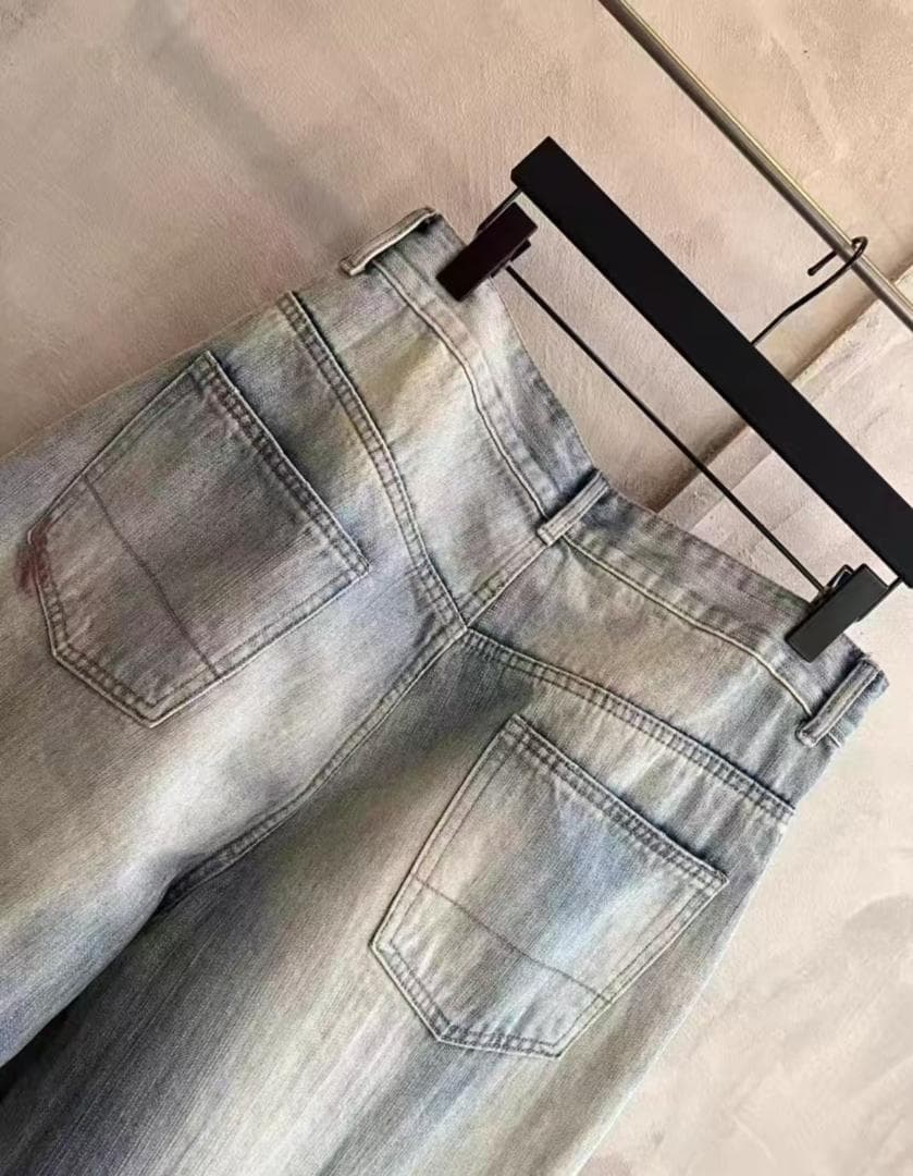 ANCELLM25ssダメージ加工 ライトブルーデニムパンツ