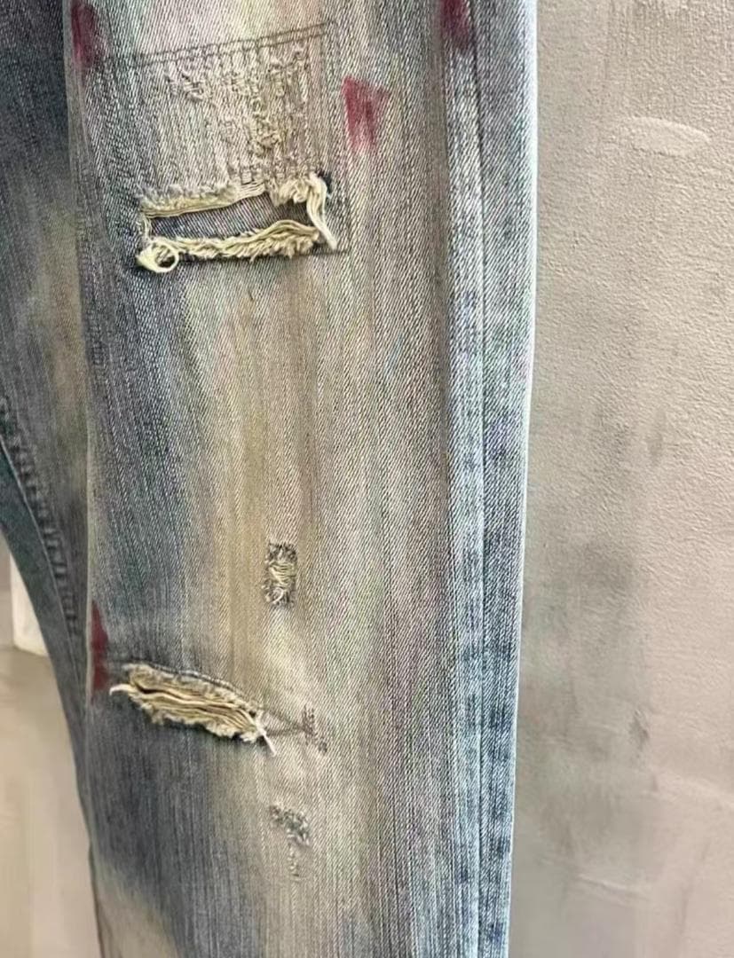 ANCELLM25ssダメージ加工 ライトブルーデニムパンツ