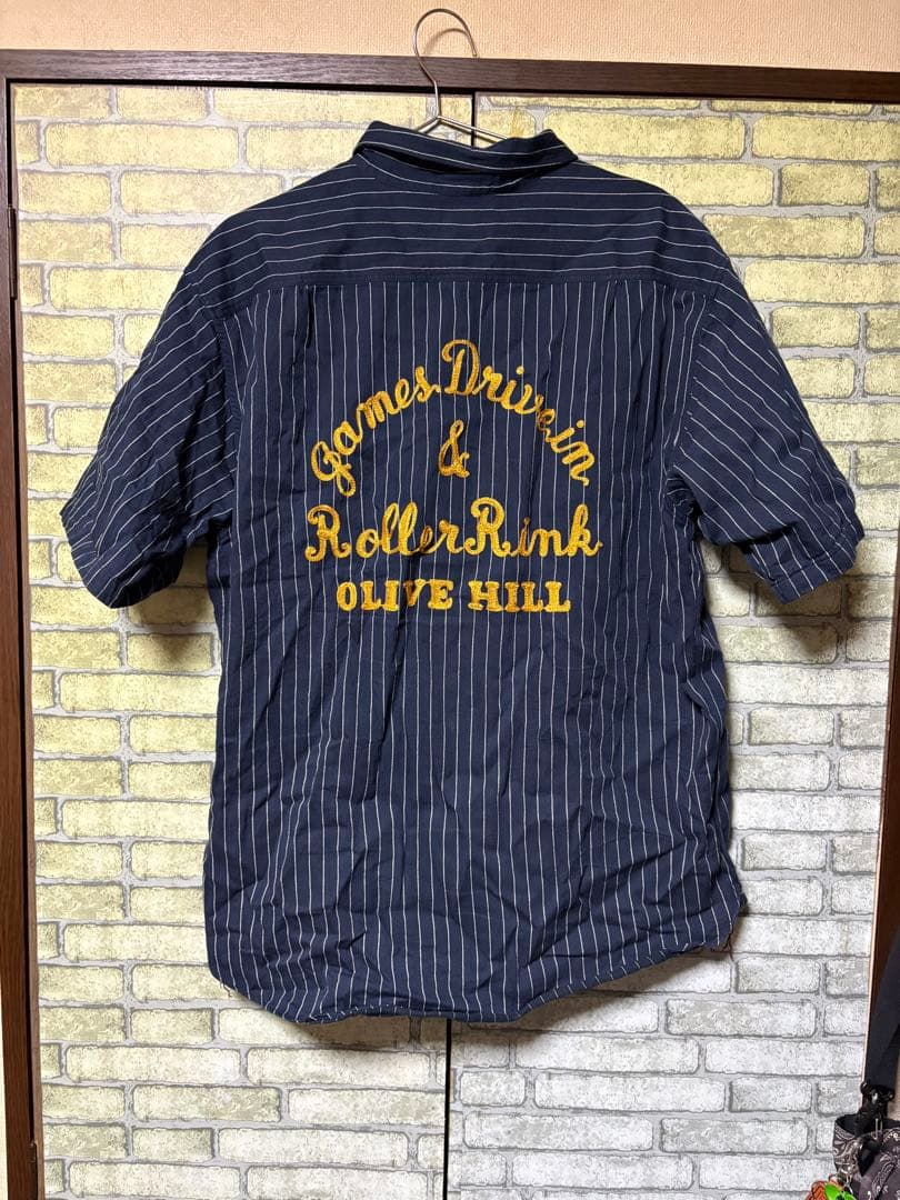 SUGAR CANEシュガーケーン 刺繍コークストライプシャツ NAVY