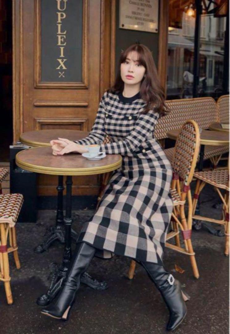 パンツ herliptoParisHighRiseJeans PlaidJacquard