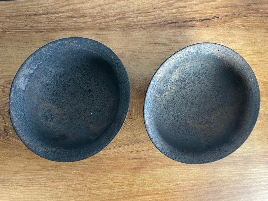 未使用品　冨部咲喜子　鉄釉　たわみ鉢　4寸　ペア　器　作家　陶芸　茶器　酒器