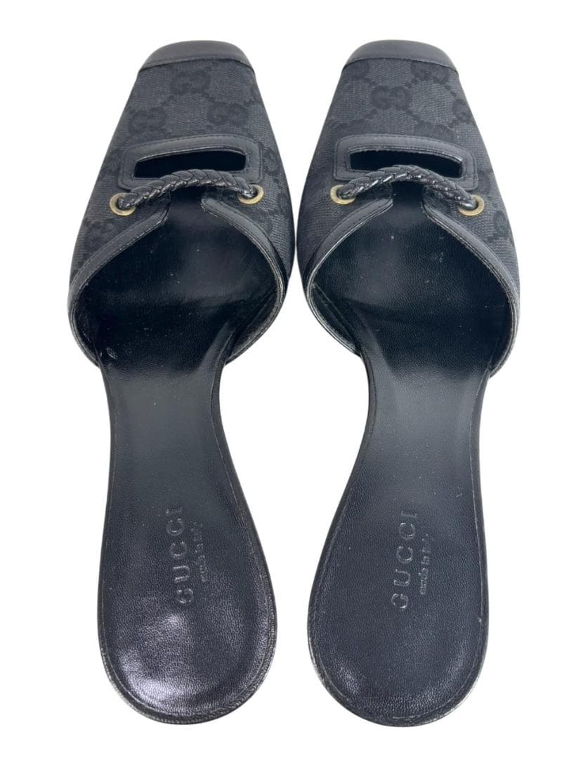 グッチ GUCCI サンダル ミュール シグネチャー 黒 ブラック 24cm