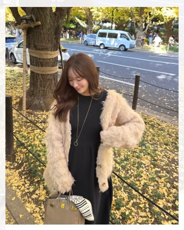 HYEON ワッフルカーディガン／pink beige